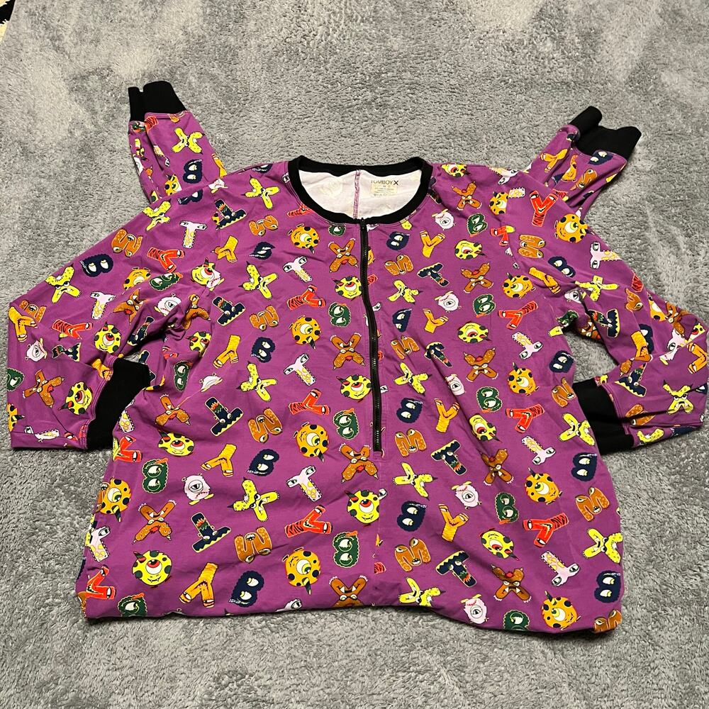 Tomboy X Pajamas Womens 3XL Purple One Piece All Over Print Alphabet Animal